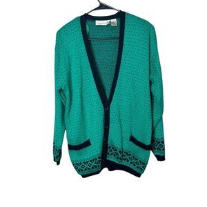 Vintage Liz Claiborne Green Polka Dot Cardigan Button‎ Front Size M